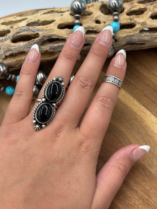 Black Onyx Adjustable Ring by Dixon, Navajo