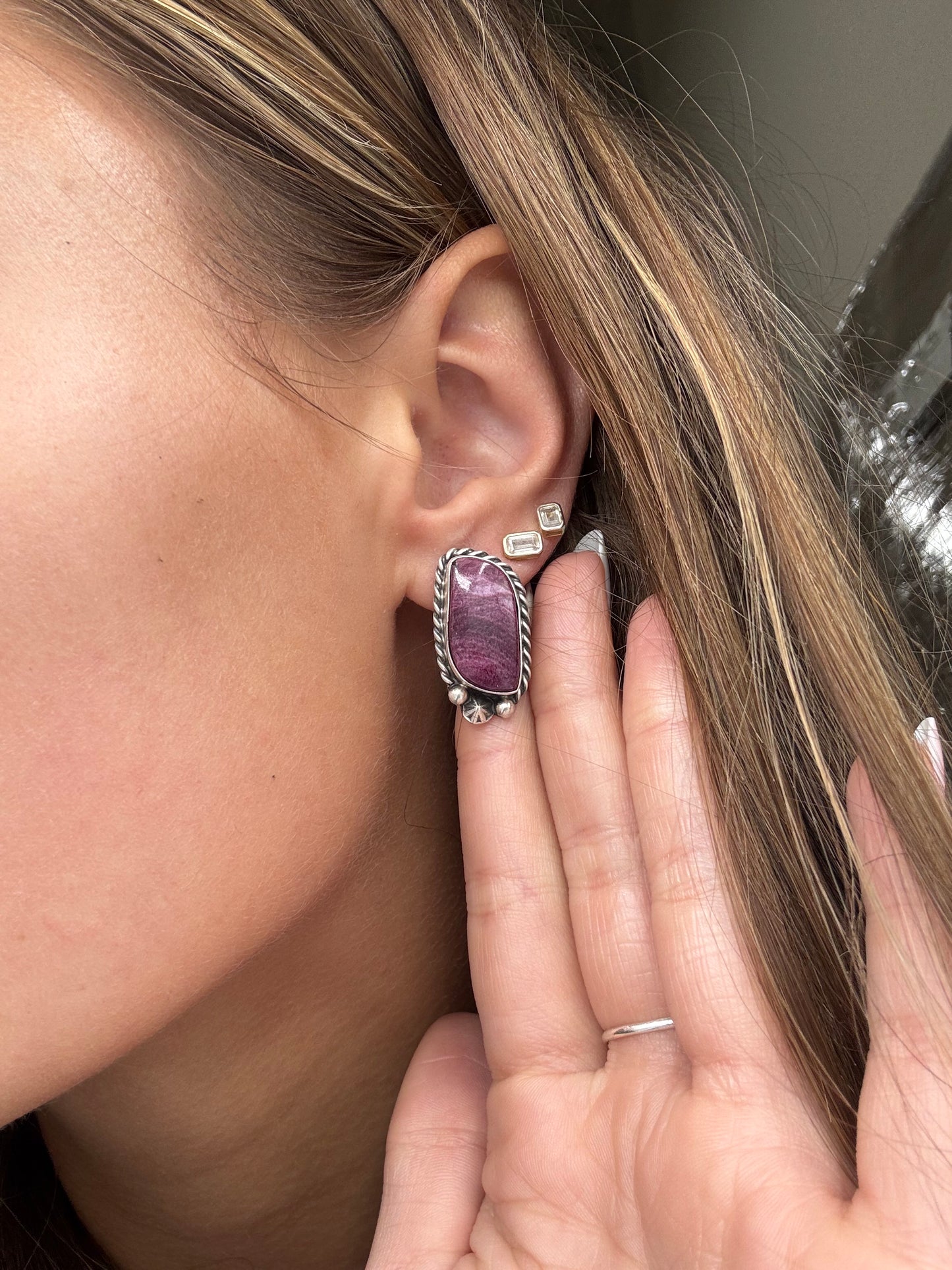 Purple Spiny #826-8E Earrings by Chassity Belone, Navajo