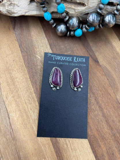 Purple Spiny #826-8F Earrings by Chassity Belone, Navajo