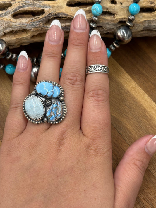 Golden Hills Adjustable Ring #725-4 By Lyle Piaso, Navajo