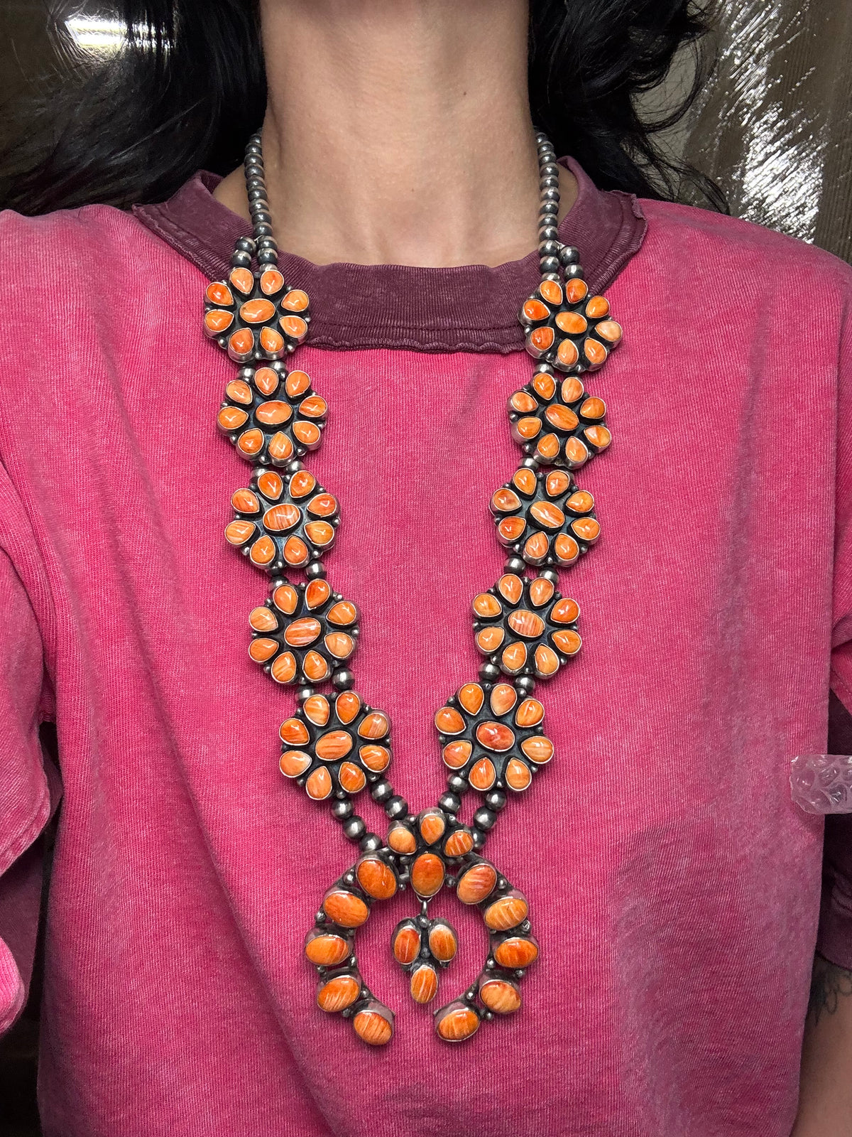 Orange Spiny #913-4 Squash Blossom by Ella Peter, Navajo