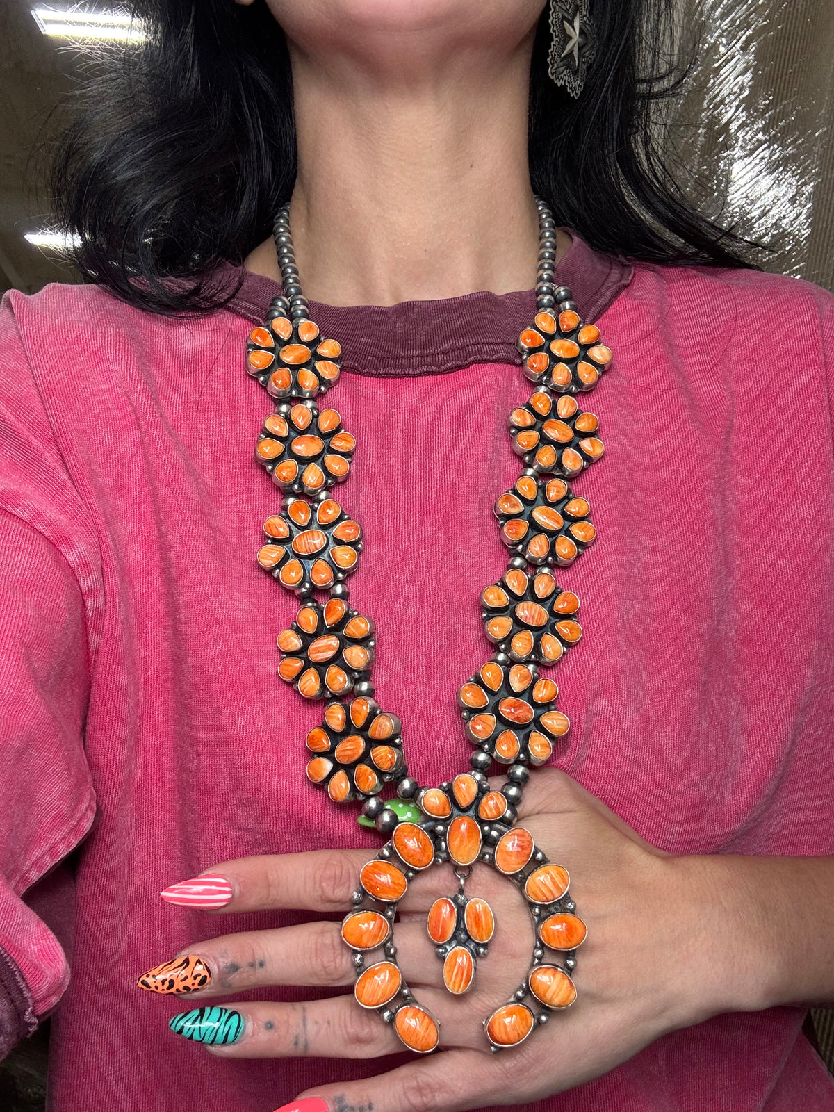 Orange Spiny #913-4 Squash Blossom by Ella Peter, Navajo
