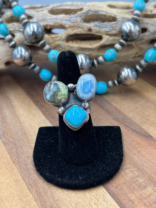 Palomino, Golden Hills, & Turquoise Multi Stone Adjustable Ring by Gilbert Nez, Navajo