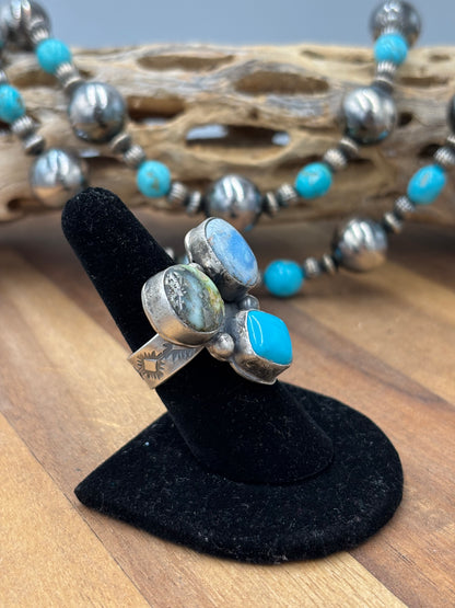 Palomino, Golden Hills, & Turquoise Multi Stone Adjustable Ring by Gilbert Nez, Navajo