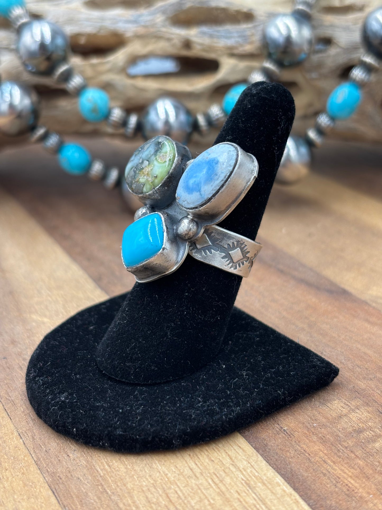 Palomino, Golden Hills, & Turquoise Multi Stone Adjustable Ring by Gilbert Nez, Navajo