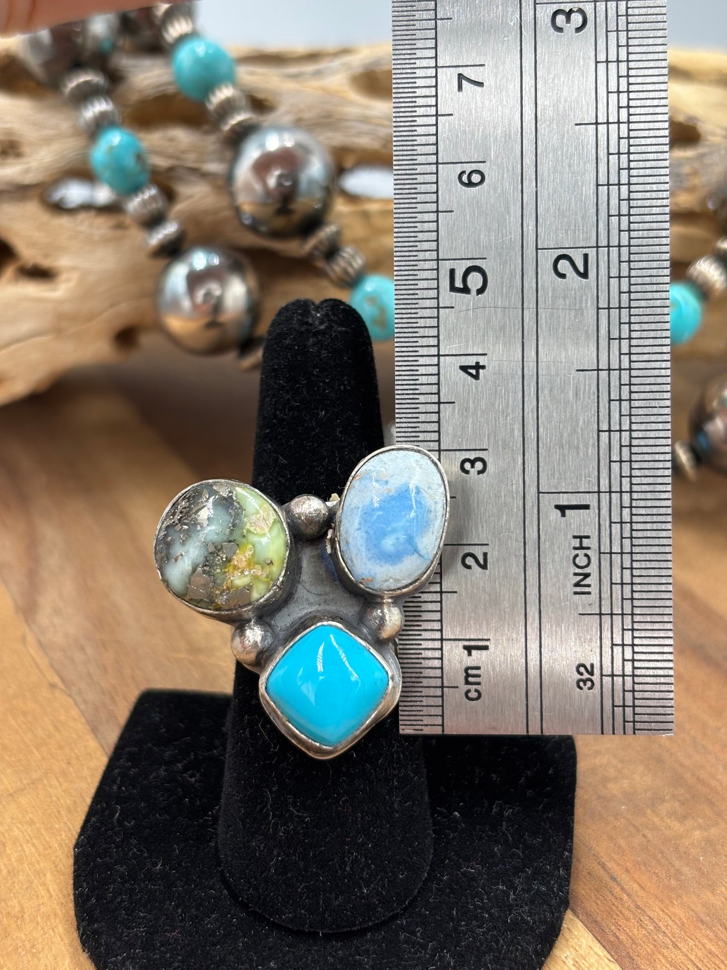 Palomino, Golden Hills, & Turquoise Multi Stone Adjustable Ring by Gilbert Nez, Navajo
