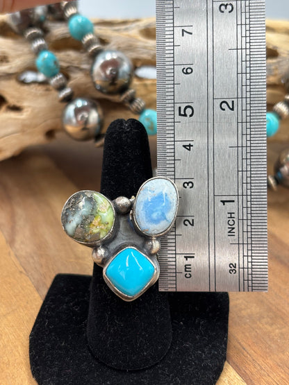 Palomino, Golden Hills, & Turquoise Multi Stone Adjustable Ring by Gilbert Nez, Navajo