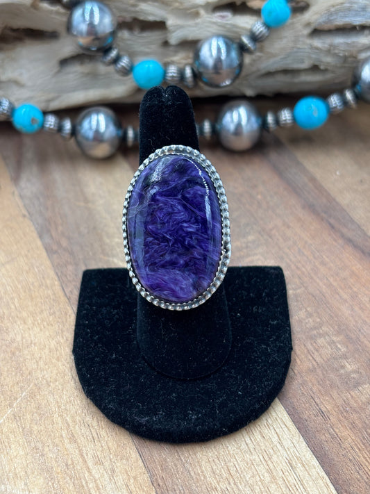 Charoite Size 8 Ring by Philbert Nez, Navajo #725-2