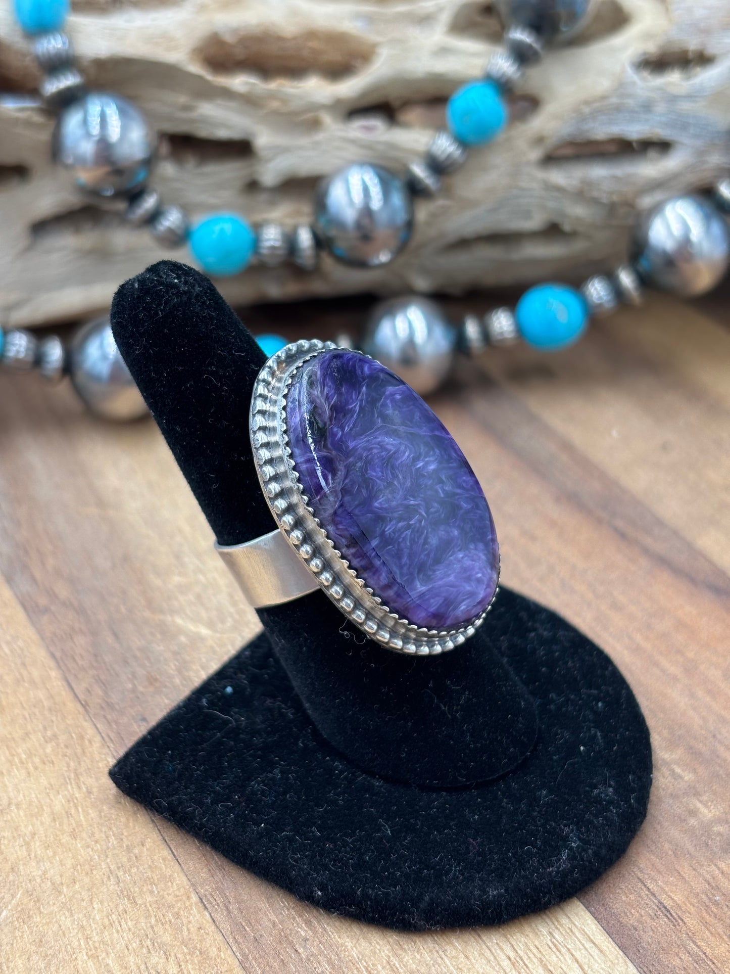 Charoite Size 8 Ring by Philbert Nez, Navajo #725-2