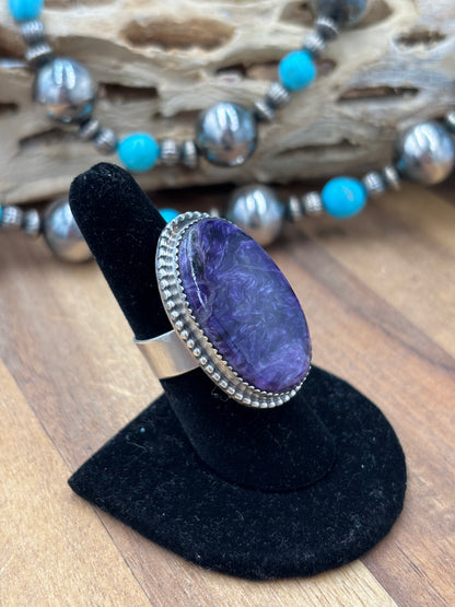 Charoite Size 8 Ring by Philbert Nez, Navajo #725-2