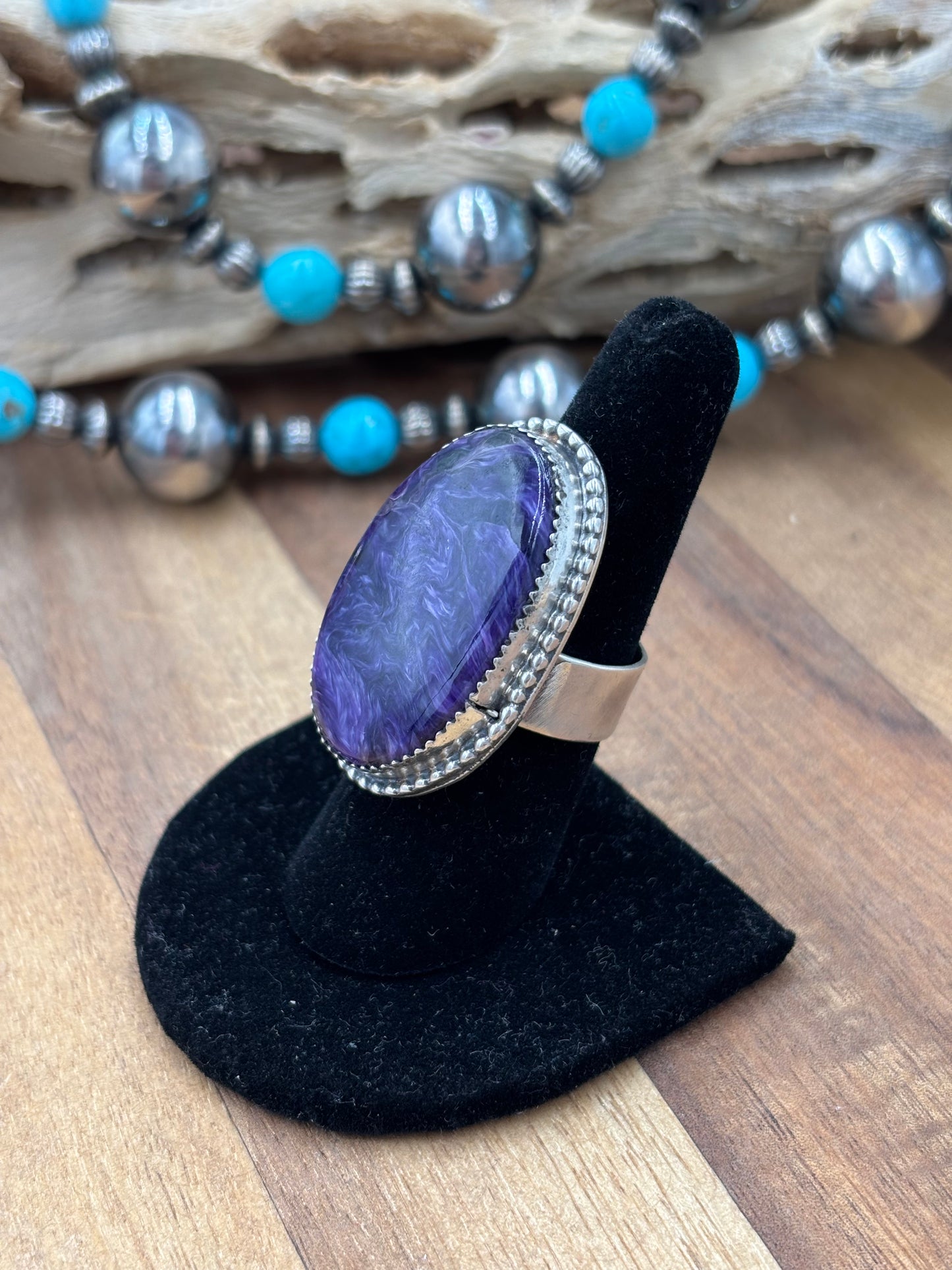 Charoite Size 8 Ring by Philbert Nez, Navajo #725-2