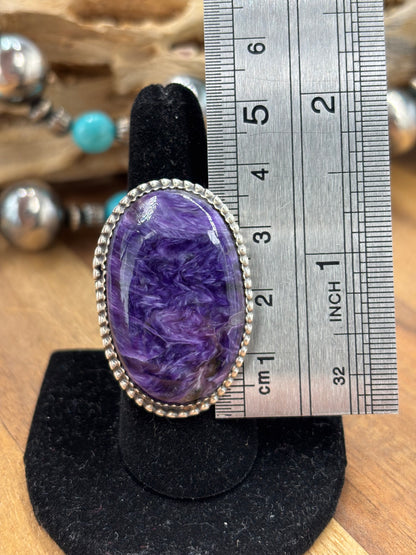 Charoite Size 8 Ring by Philbert Nez, Navajo #725-2