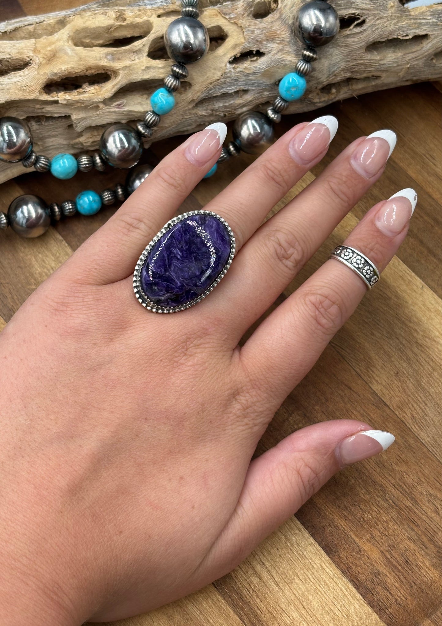 Charoite Size 8 Ring by Philbert Nez, Navajo #725-2