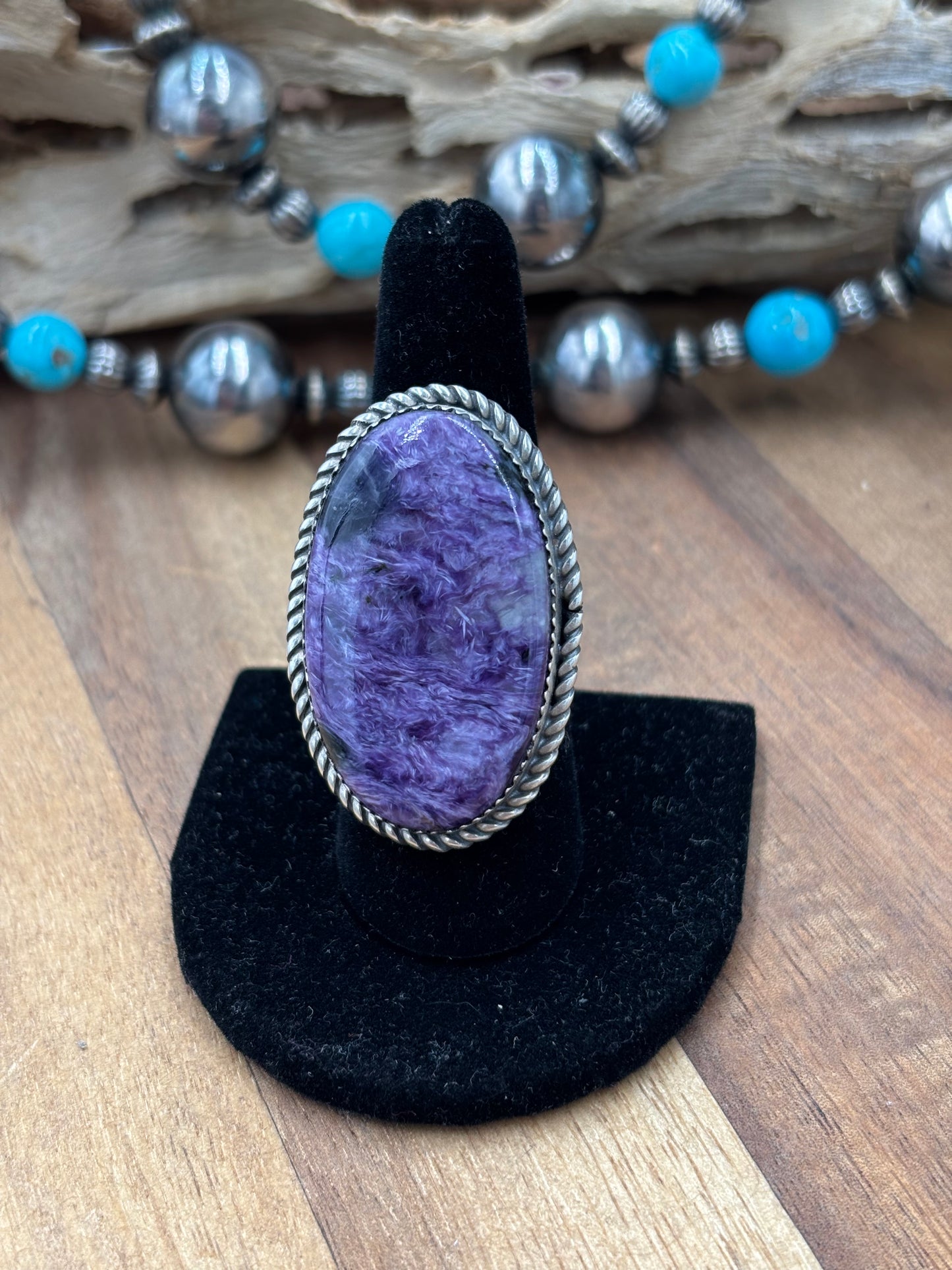 Charoite Size 8 Ring by Philbert Nez, Navajo #725-1