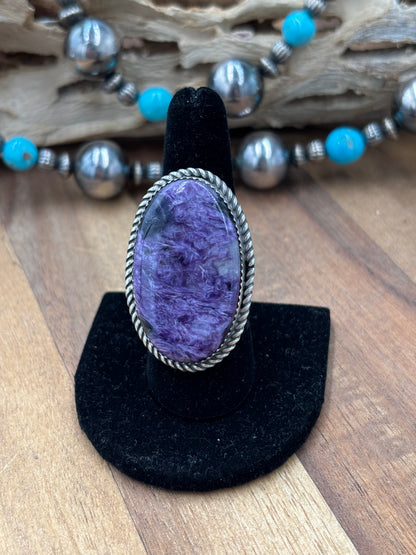 Charoite Size 8 Ring by Philbert Nez, Navajo #725-1