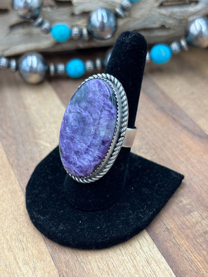 Charoite Size 8 Ring by Philbert Nez, Navajo #725-1