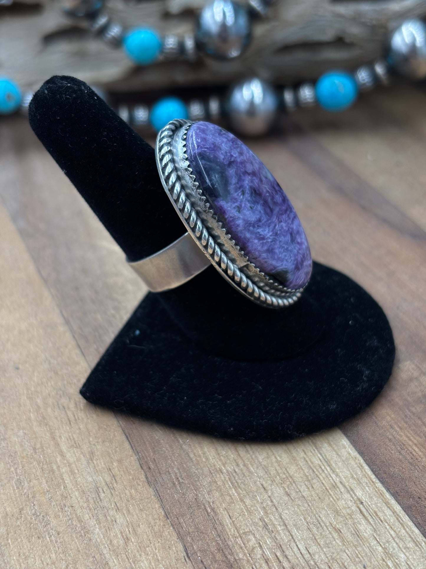 Charoite Size 8 Ring by Philbert Nez, Navajo #725-1
