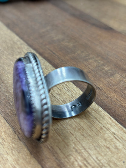 Charoite Size 8 Ring by Philbert Nez, Navajo #725-1