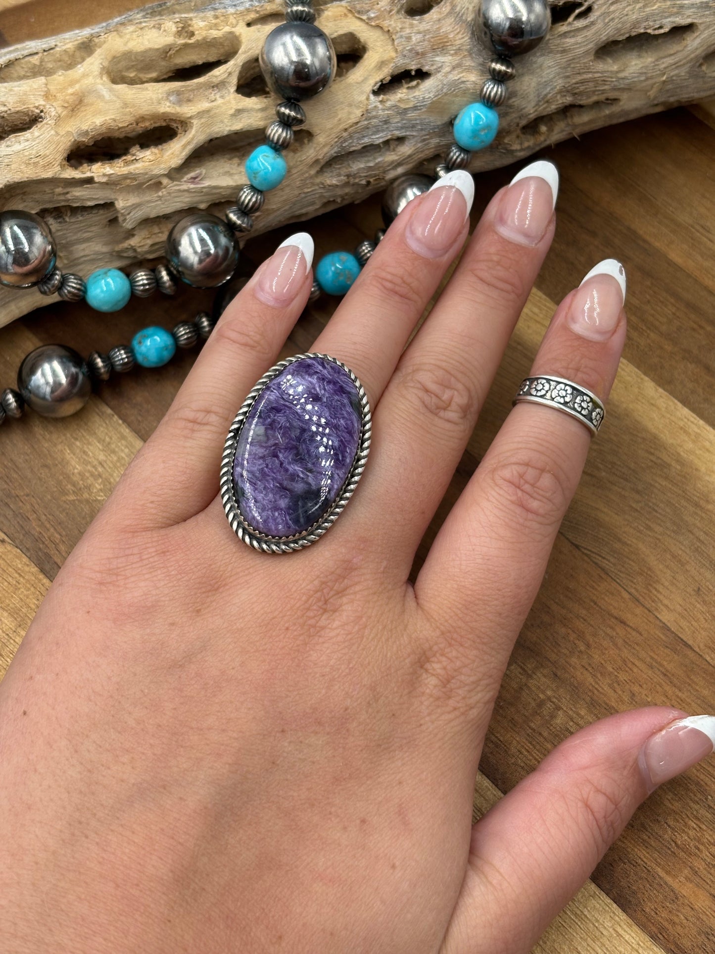 Charoite Size 8 Ring by Philbert Nez, Navajo #725-1