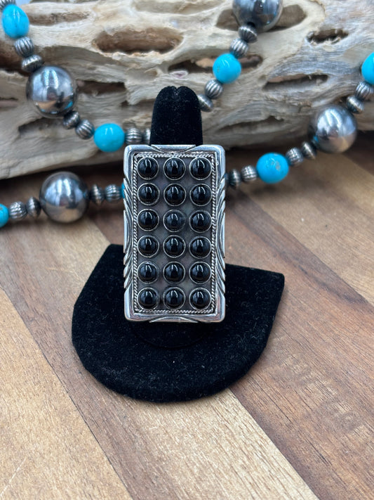 Black Onyx Adjustable Ring #725