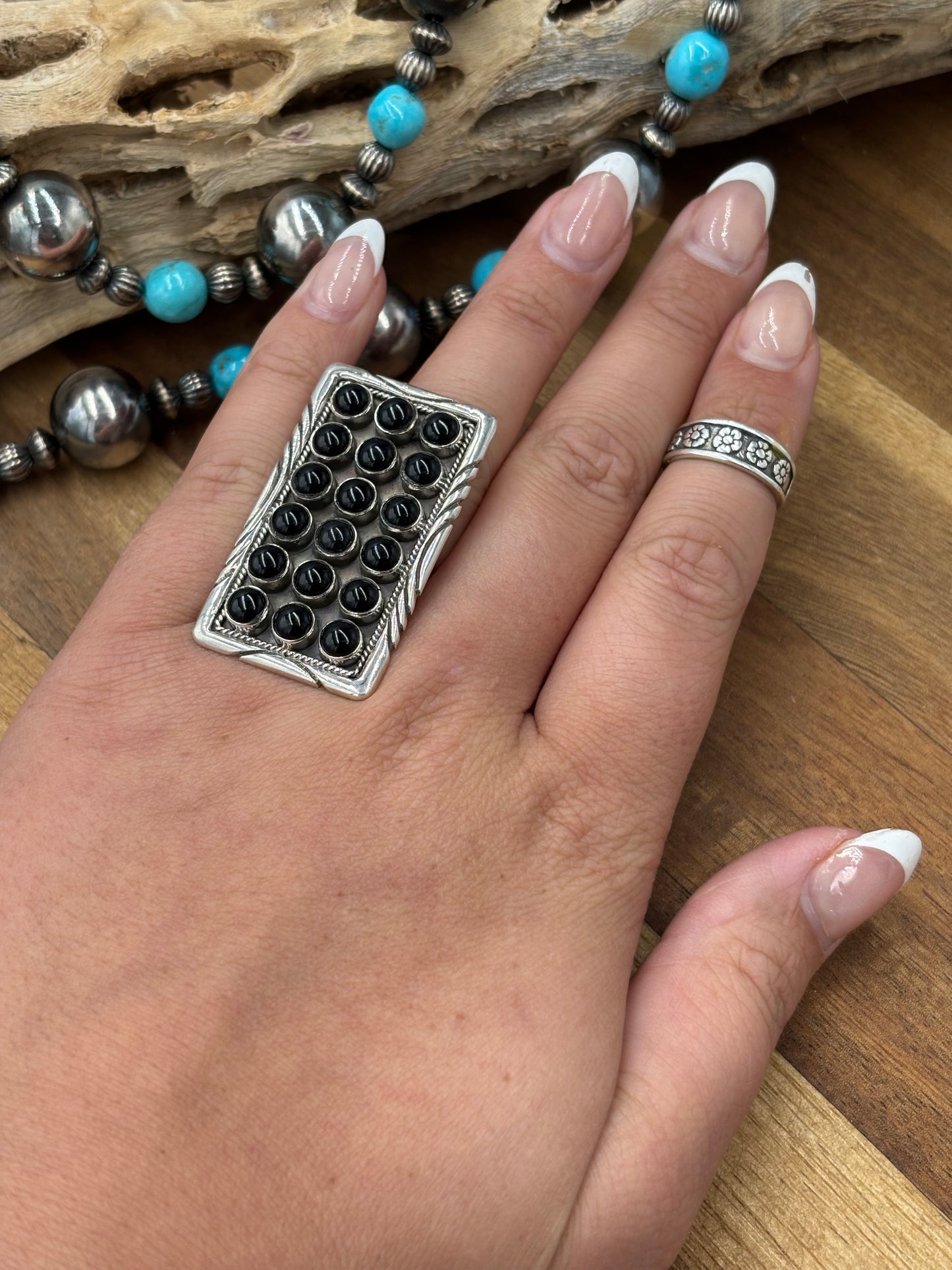 Black Onyx Adjustable Ring #725