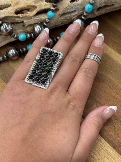 Black Onyx Adjustable Ring #725
