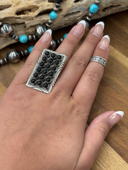 Black Onyx Adjustable Ring #725