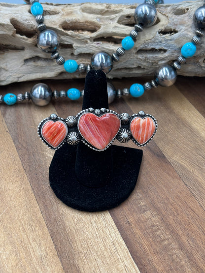 Red Spiny Hearts #9826-2 Adjustable Ring by RRB, Native