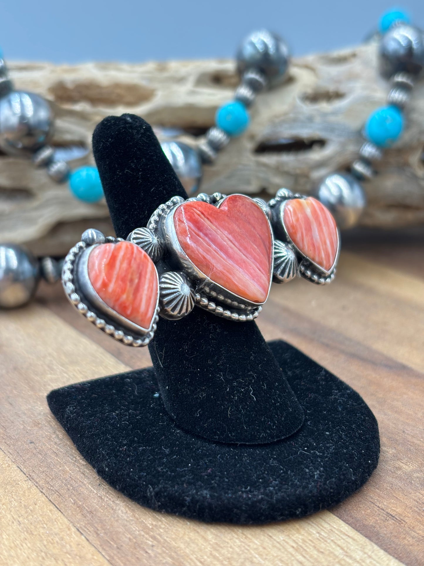 Red Spiny Hearts #9826-2 Adjustable Ring by RRB, Native