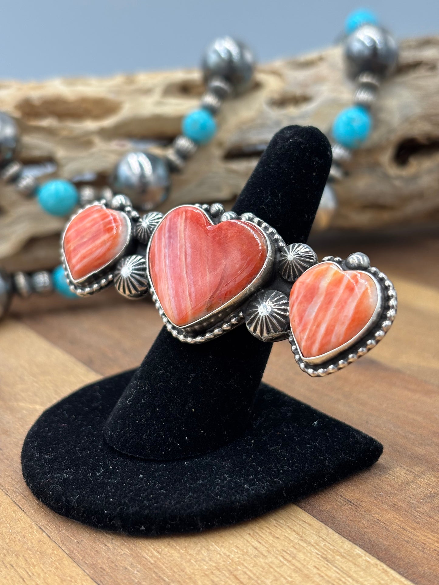 Red Spiny Hearts #9826-2 Adjustable Ring by RRB, Native