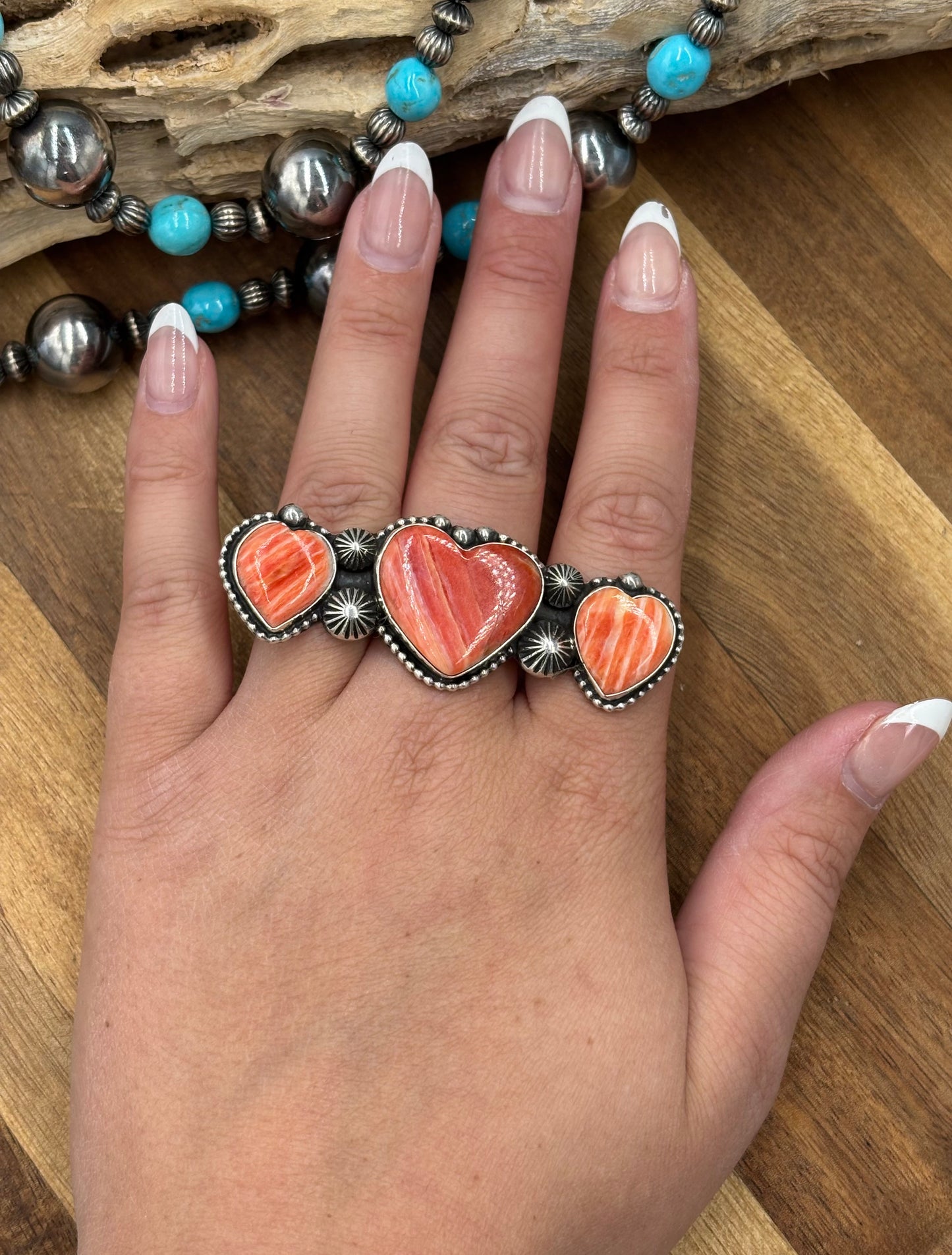 Red Spiny Hearts #9826-2 Adjustable Ring by RRB, Native