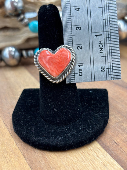Red Spiny Heart #9826-1 Adjustable Ring by LC, Navajo