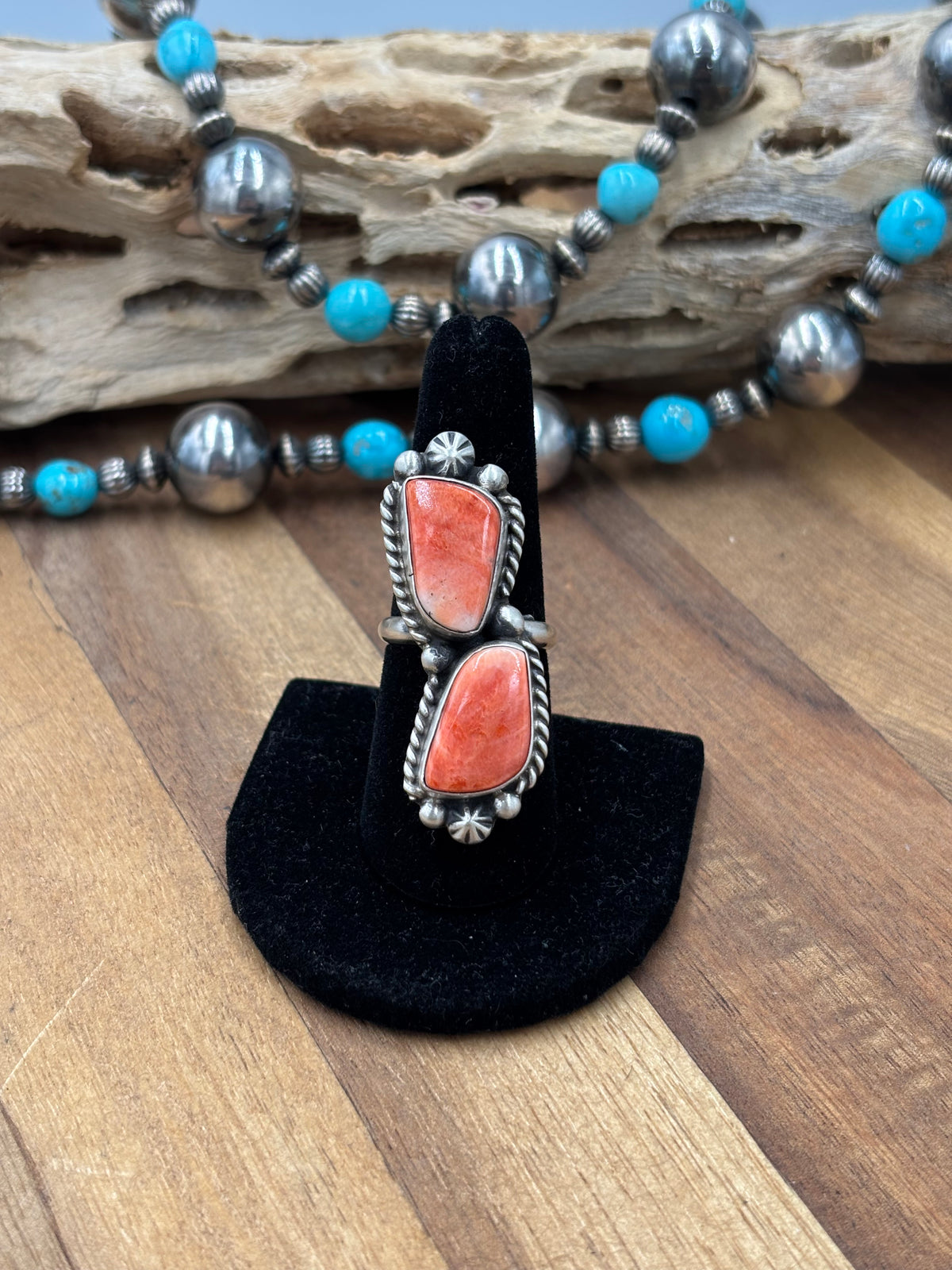 Red Spiny #9826-6 Adjustable Ring by Eugene Belone, Navajo