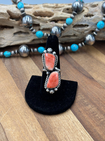 Red Spiny #9826-6 Adjustable Ring by Eugene Belone, Navajo