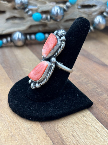Red Spiny #9826-6 Adjustable Ring by Eugene Belone, Navajo