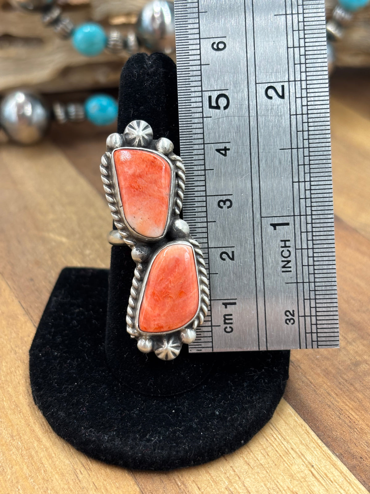 Red Spiny #9826-6 Adjustable Ring by Eugene Belone, Navajo