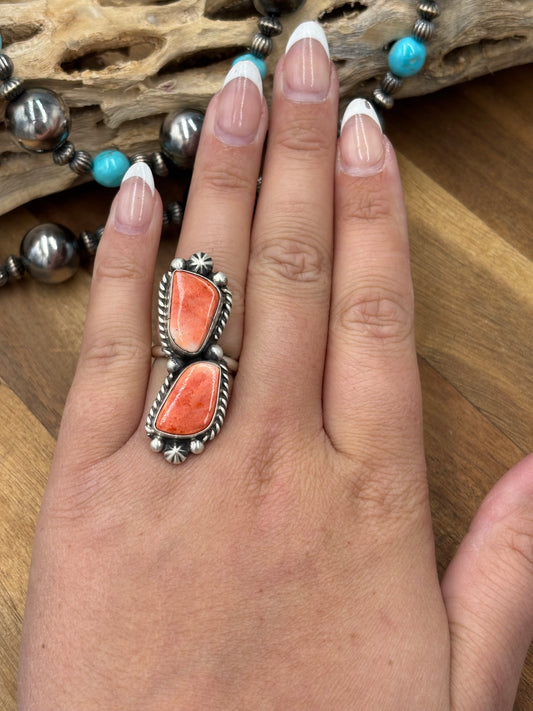 Red Spiny #9826-6 Adjustable Ring by Eugene Belone, Navajo
