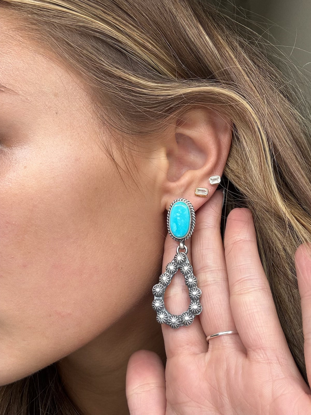 Kingman Turquoise #812-8B Earrings by Kevin Billah, Navajo