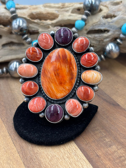 Mixed Red, Purple, Orange Spiny #9826-7 Adjustable Ring by Tricia Smith, Navajo
