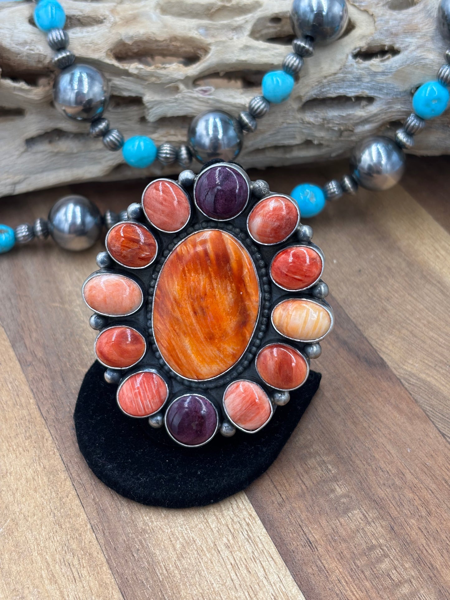 Mixed Red, Purple, Orange Spiny #9826-7 Adjustable Ring by Tricia Smith, Navajo