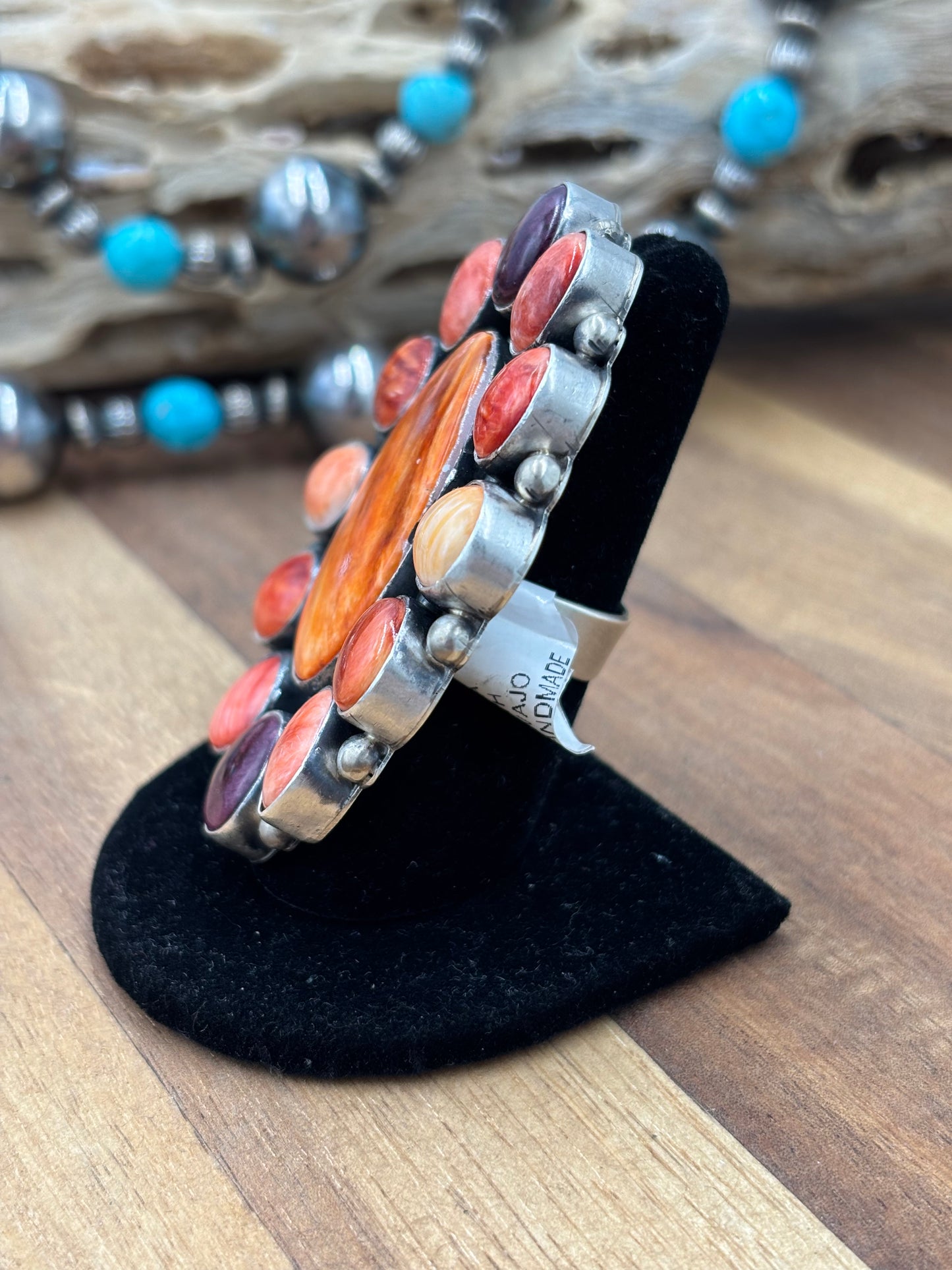 Mixed Red, Purple, Orange Spiny #9826-7 Adjustable Ring by Tricia Smith, Navajo