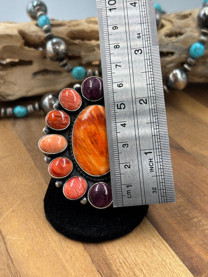 Mixed Red, Purple, Orange Spiny #9826-7 Adjustable Ring by Tricia Smith, Navajo