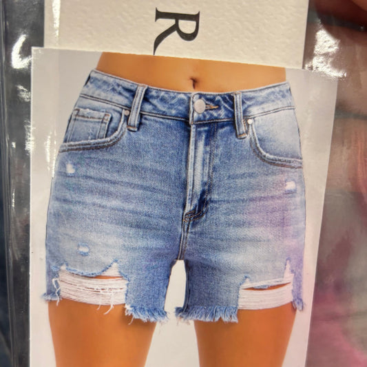The Lexi – High Rise Light Wash Distressed Shorts