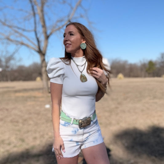 The Victoria White Puff Sleeve Bodysuit Top