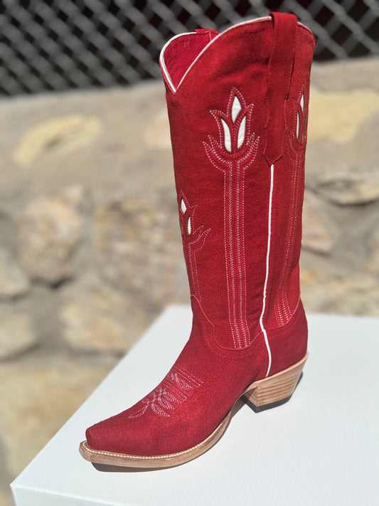 Signature Turquoise Reata Boot – The Valentina Roja Red Suede Tulip Top Snip Toe Boot