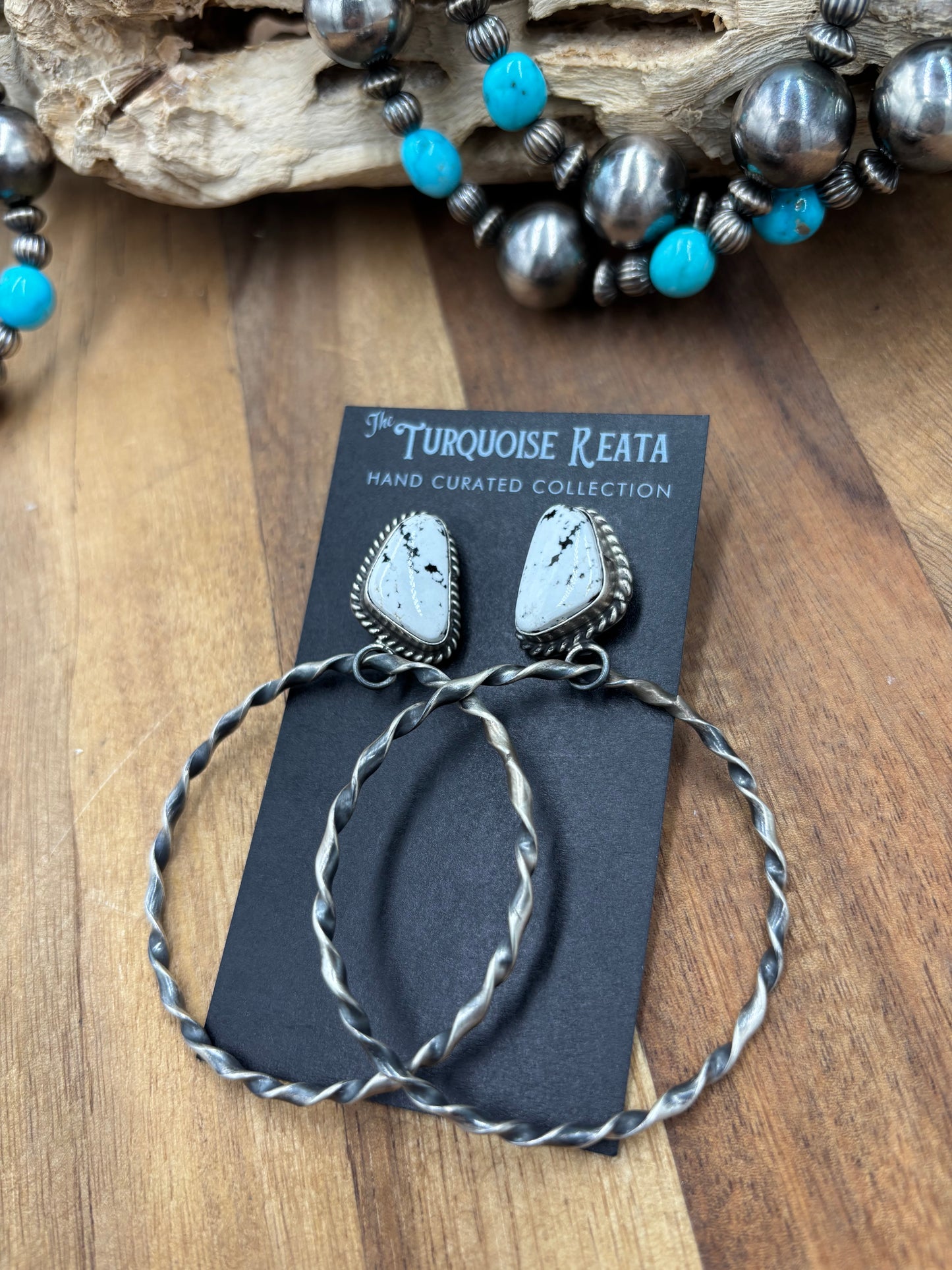 White Buffalo #826-3A Hoop Earrings by Elouise Kee, Navajo