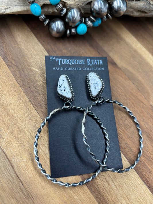 White Buffalo #812-1B Hoop Earrings by Elouise Kee, Navajo