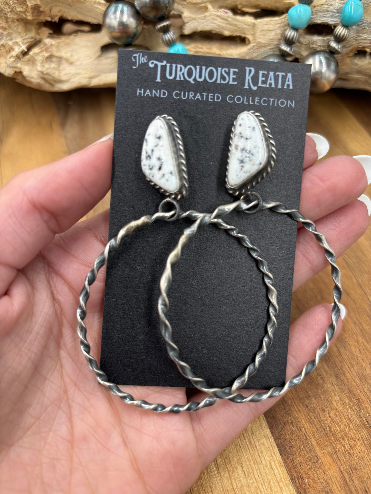 White Buffalo #812-1B Hoop Earrings by Elouise Kee, Navajo