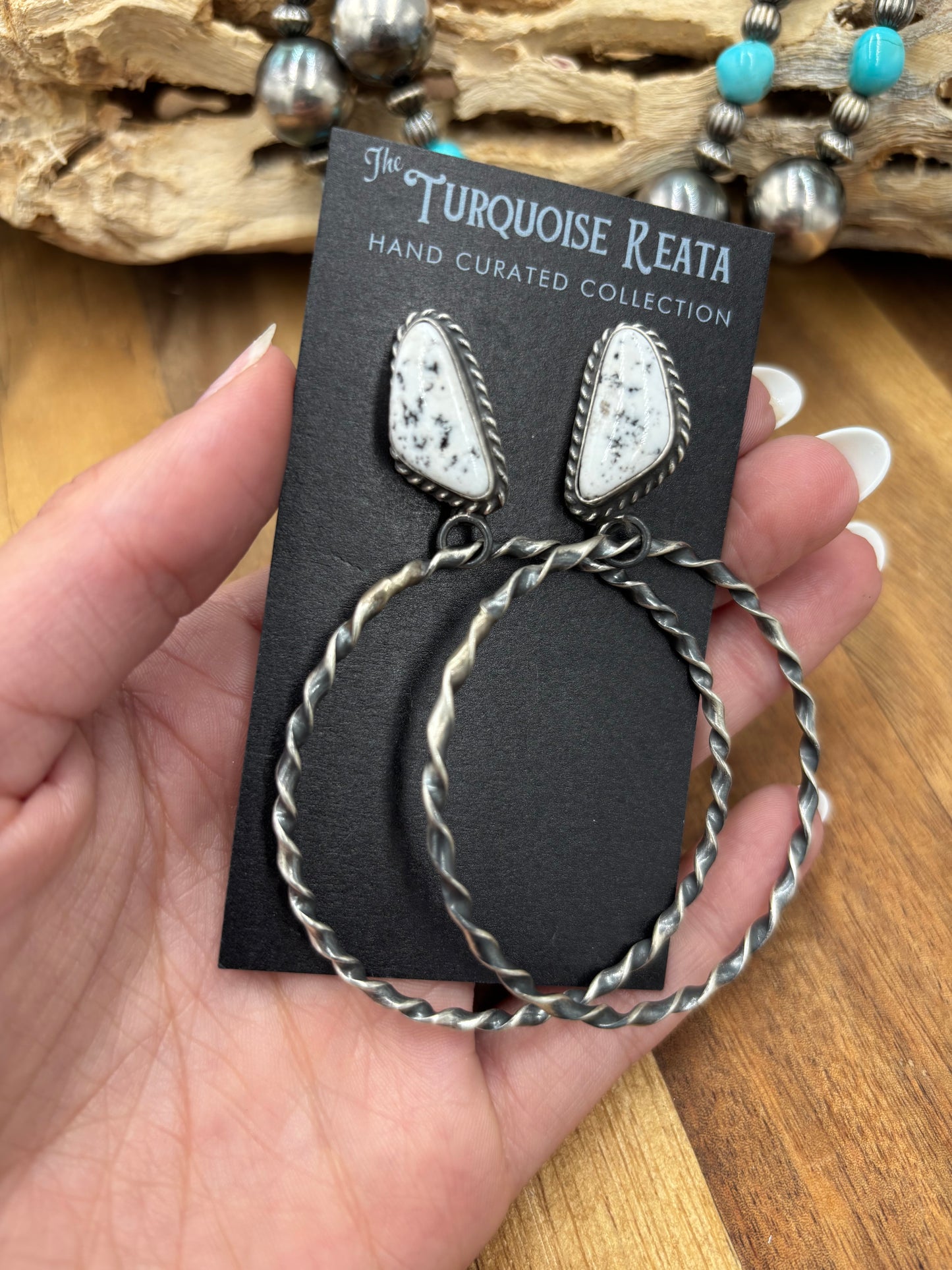 White Buffalo #812-1B Hoop Earrings by Elouise Kee, Navajo