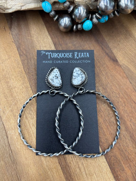 White Buffalo #826-3C Hoop Earrings by Elouise Kee, Navajo